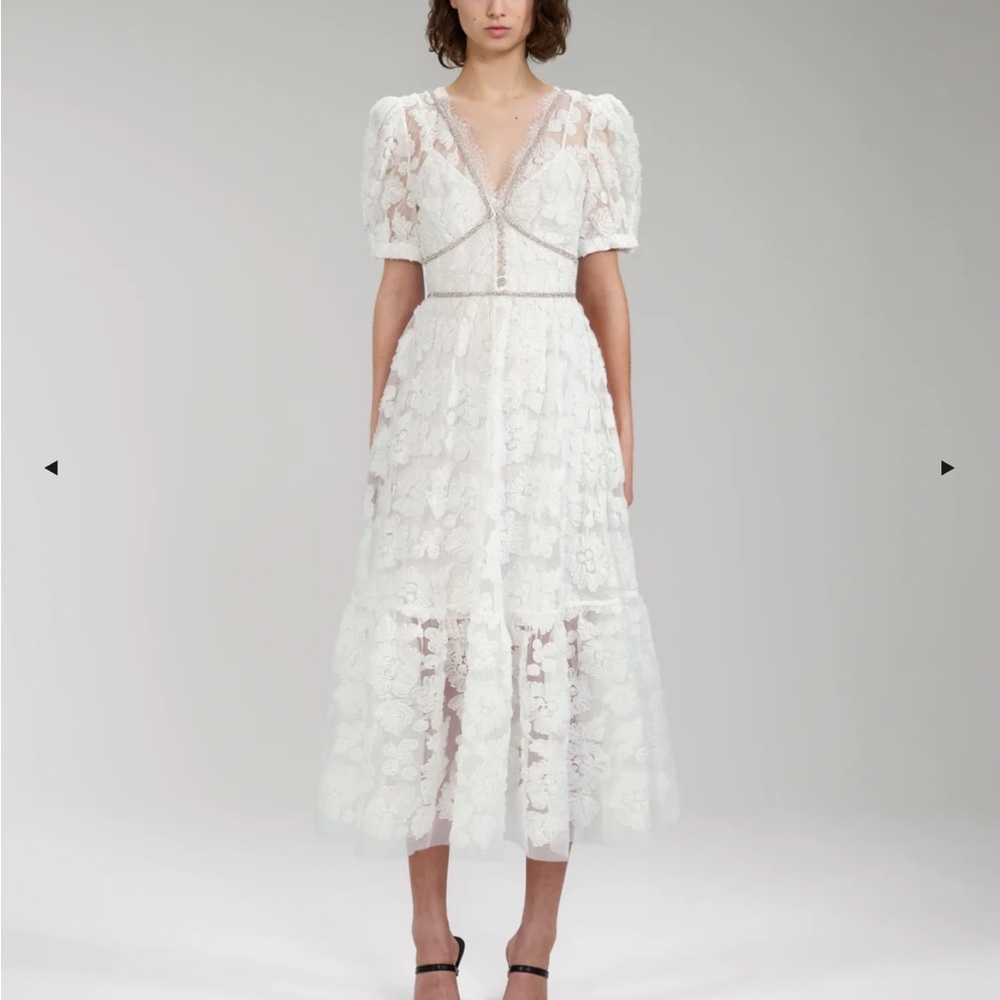 self portrait midi white ribbon lace dress